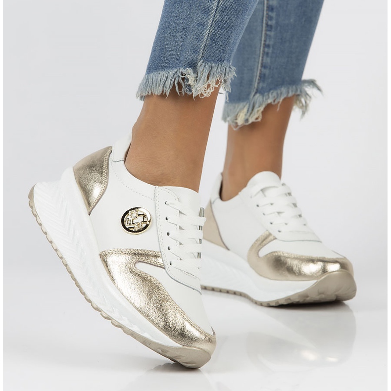 Ledersneaker Filippo DP3547 / 22 Wh Gehen Sie weiß golden 1