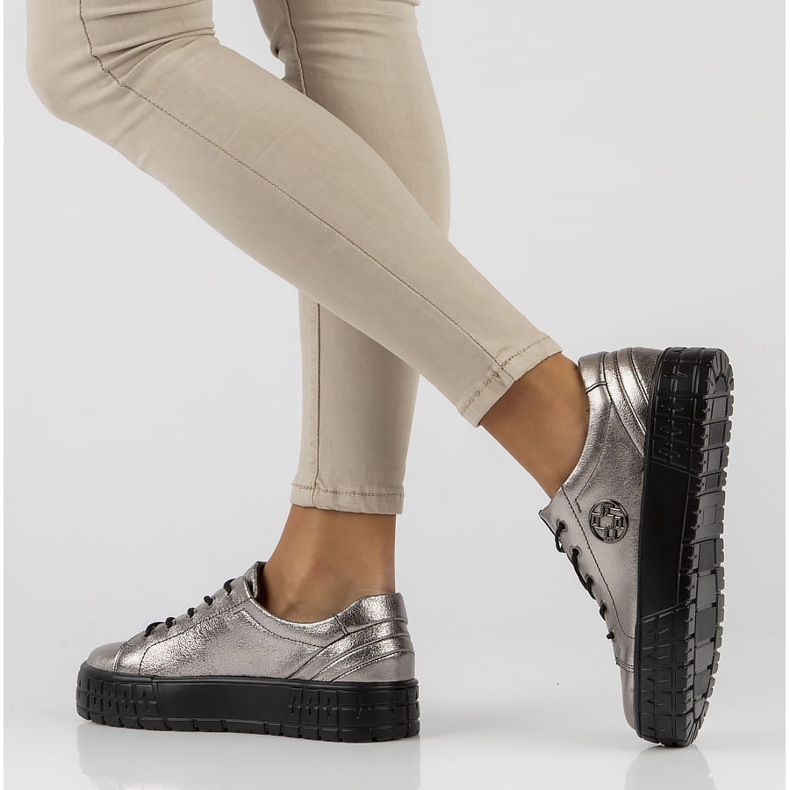 Lederturnschuhe FILIPPO DP3528 / 22 Gn Gun Metal silber- 1