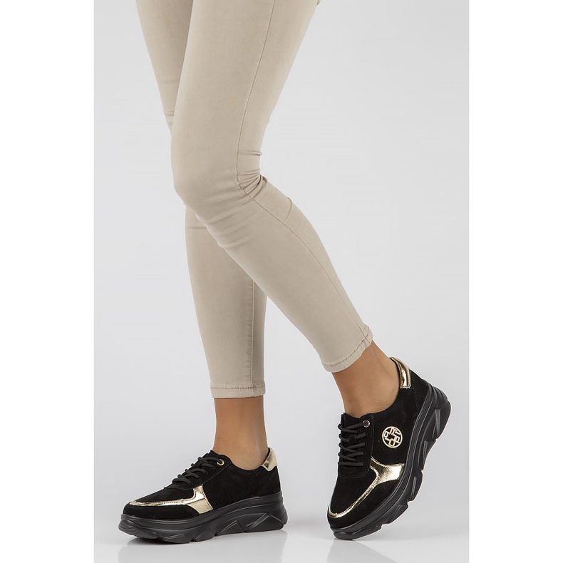 Lederturnschuhe Filippo DP2138 / 22 Bk Go schwarz golden 1