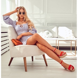 FW1 Damensandalen mit Keilabsatz und roter Linette aus Zirkonia 2