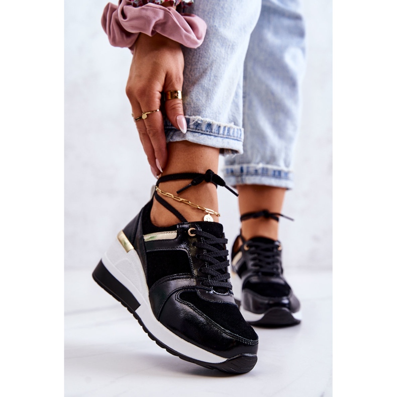 S.Barski Sportschuhe aus schwarzem und weißem Rayana-Leder auf Keilabsatz 1