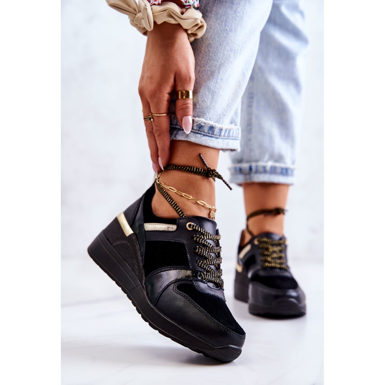 S.Barski Sportschuhe aus schwarzem Rayana-Leder auf Keilabsatz 1