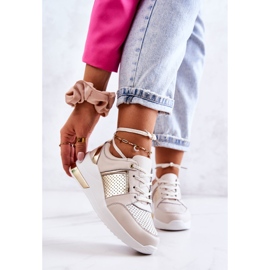 S.Barski Sportschuhe aus Leder für Damen auf Keilabsatz Beige und Weiß Larson golden 1