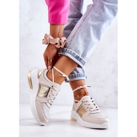 S.Barski Sportschuhe aus Leder für Damen auf Keilabsatz Beige und Weiß Larson golden 2