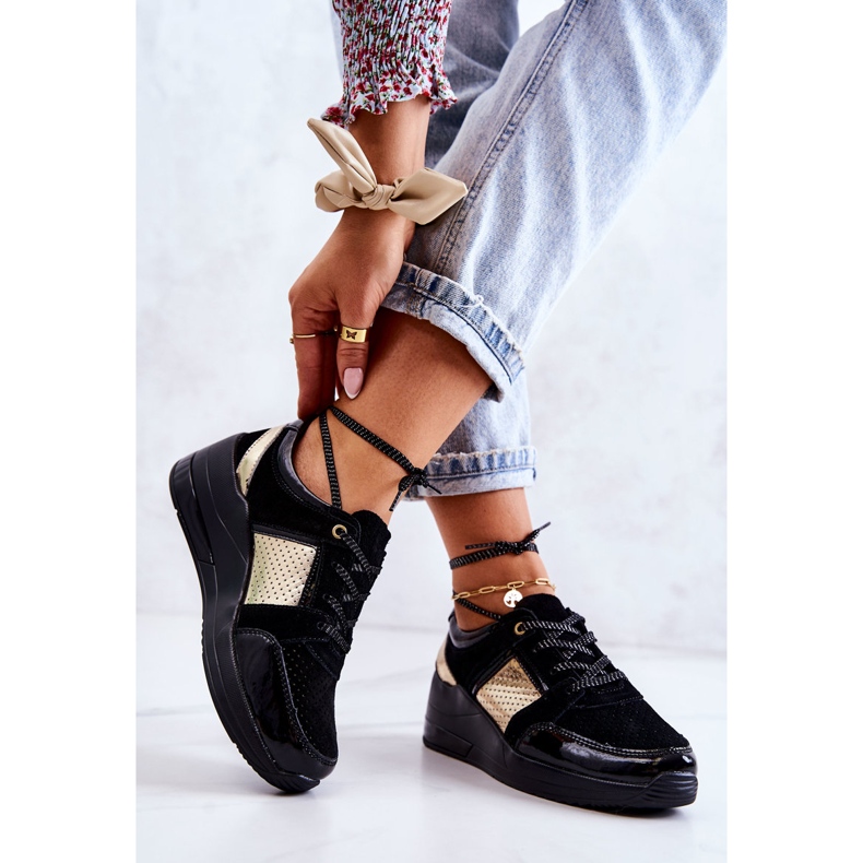 S.Barski Sportschuhe aus Wildleder für Damen auf einem Keil Schwarz Larson 2