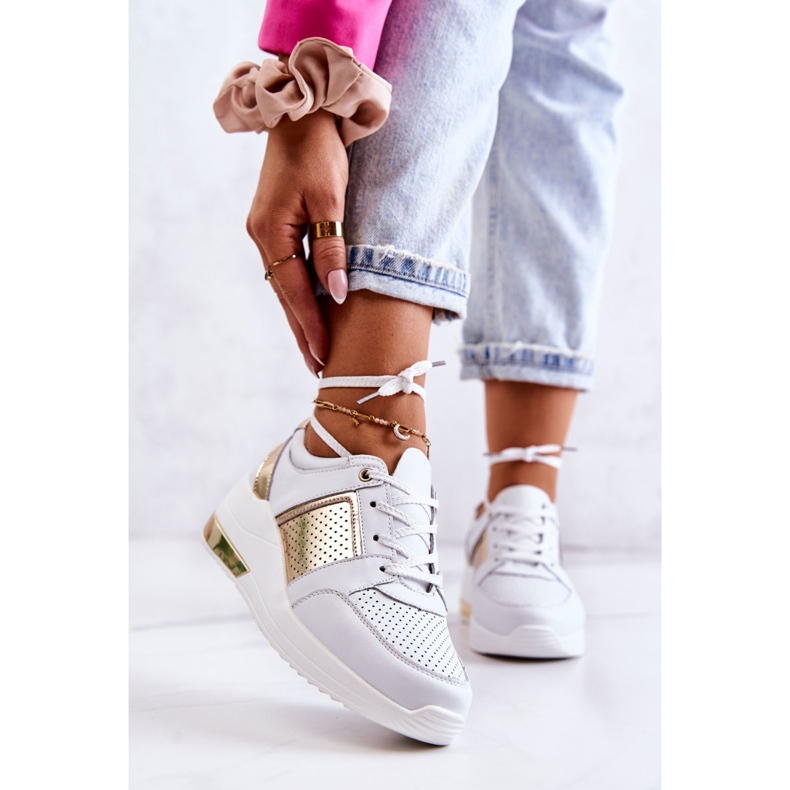 S.Barski Sportschuhe aus Leder für Damen auf einem Keil Weiß Larson golden 1