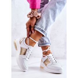 S.Barski Sportschuhe aus Leder für Damen auf einem Keil Weiß Larson golden 2