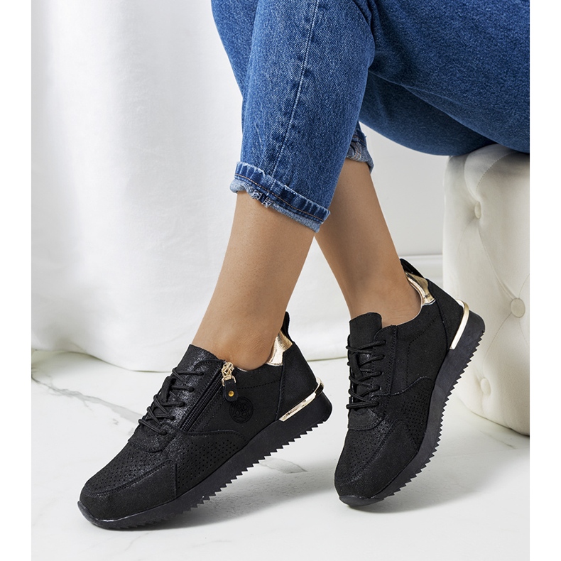 Sneaker aus schwarzem Ancaster-Leder golden 1