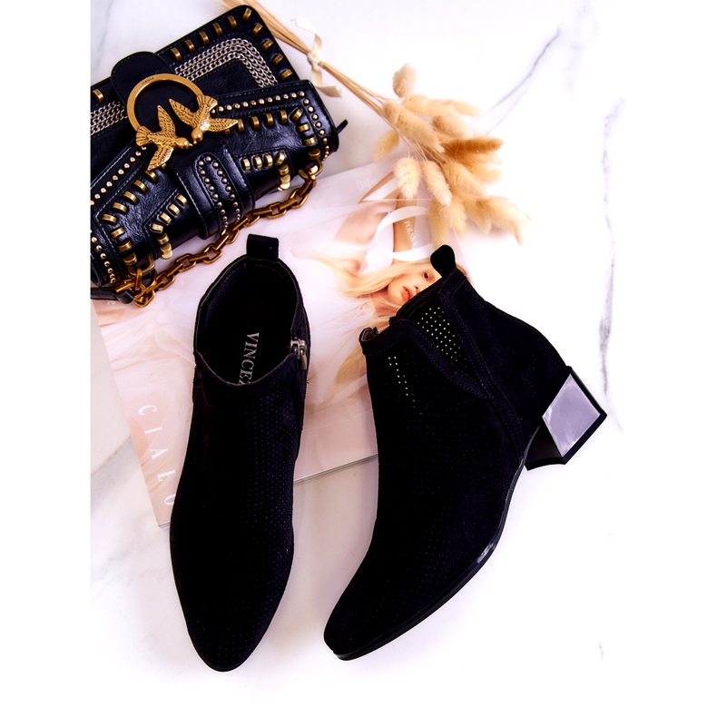 Vinceza Schwarze durchbrochene Wildlederstiefeletten Carine mit einem Schnitt 4