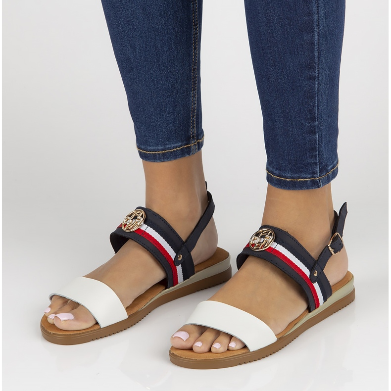 Ledersandalen Filippo DS3603 / 22 Wh Nv weiß und marineblau navy blau 1