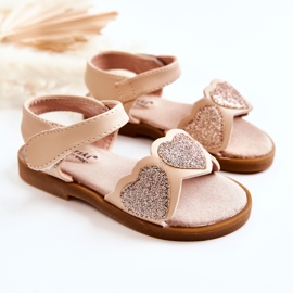 S.Barski Kinder Ledersandale Brokat Herzen Beige Luisa golden 1
