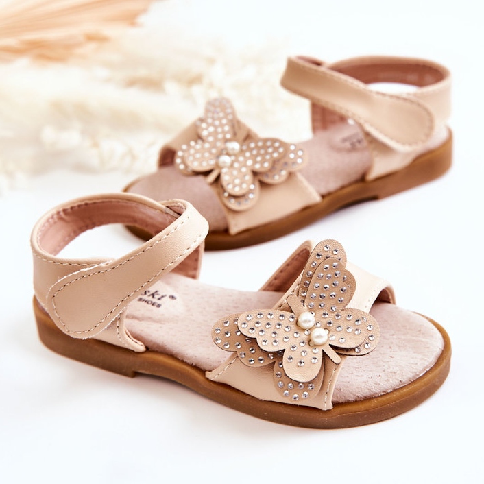 S.Barski Kinderledersandalen Schmetterlinge Beige Rolly 2