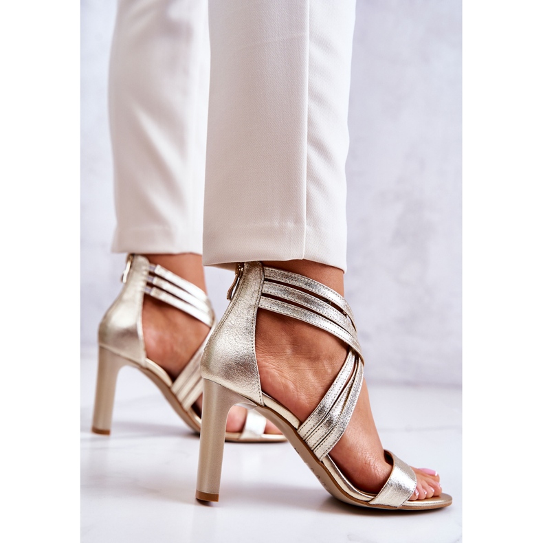 Lewski Shoes Leder Damen Sandalen mit Reißverschluss Lewski Schuhe 3138 Golden 2