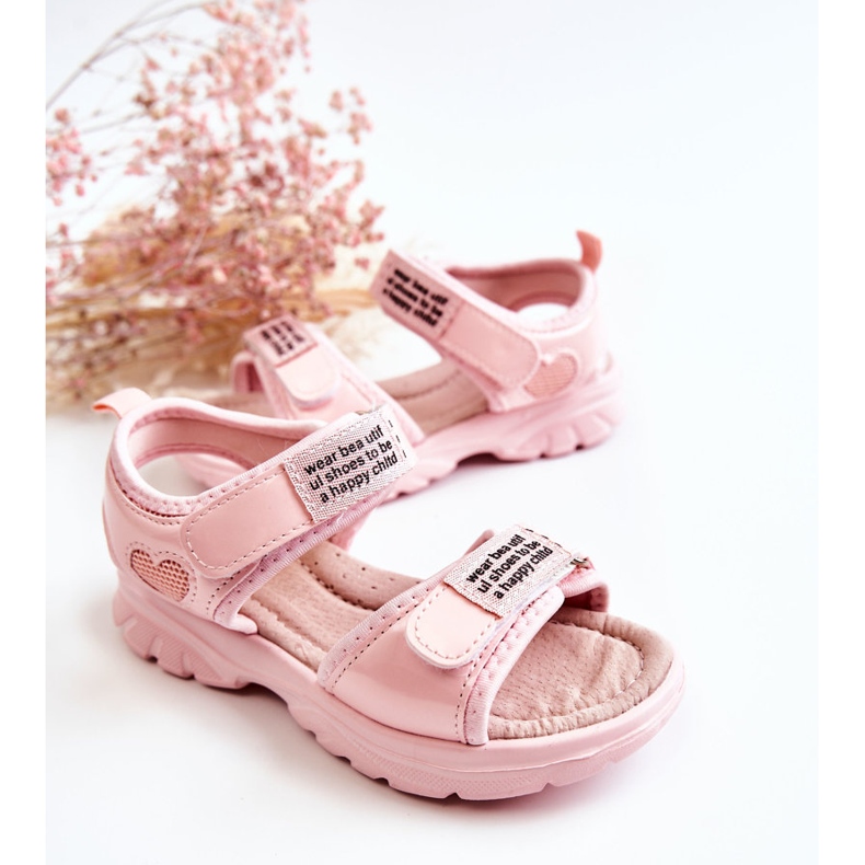 PJ2 Kindersandalen aus Leder mit rosafarbenem Amoss-Klettverschluss ['rosa'] 2