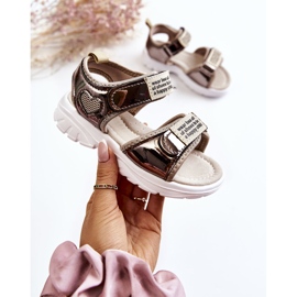 PJ2 Kindersandalen aus Leder mit Klettverschluss Dunkelgold Amoss braun golden 1