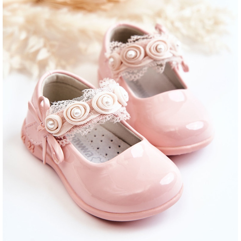 PA1 Kinderballerinas mit Klettverschluss mit Spitze Rosa Evelyn 2