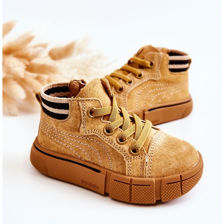 Hohe Kinder-Sneaker mit Camel Boone-Reißverschluss braun 2