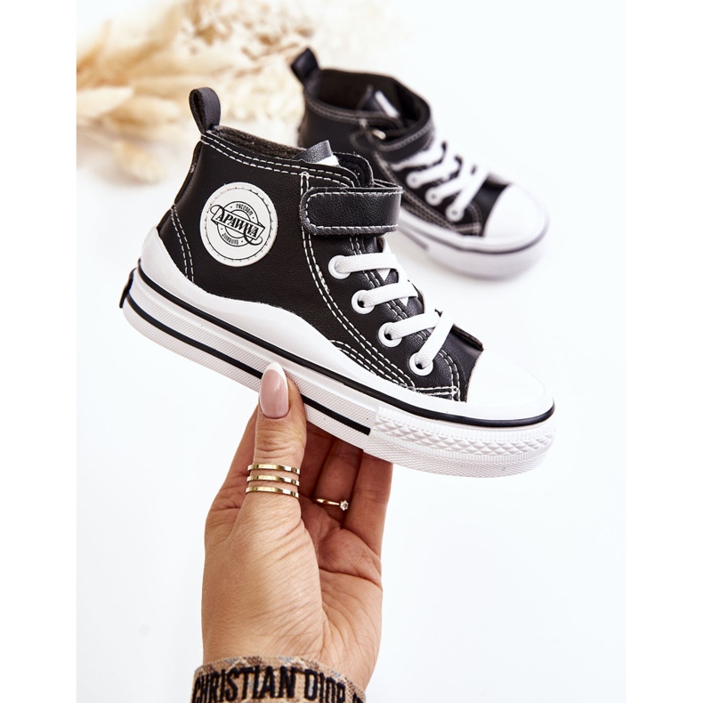 Kinder-Ledersneaker mit Klettverschluss Schwarz Bruni 1