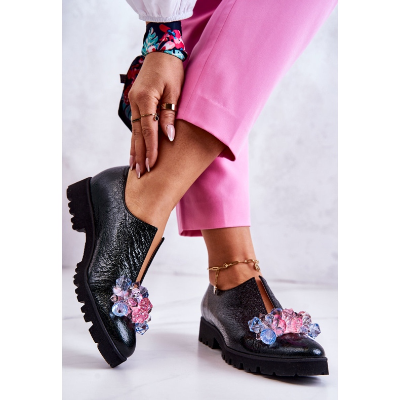 PA2 Elegante Lederschuhe mit dunkelgrüner Cindy-Dekoration 2