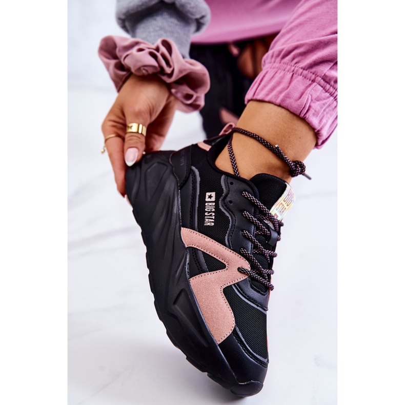 Damenturnschuhe Memory Foam Big Star JJ274599 Schwarz-Rosa 2