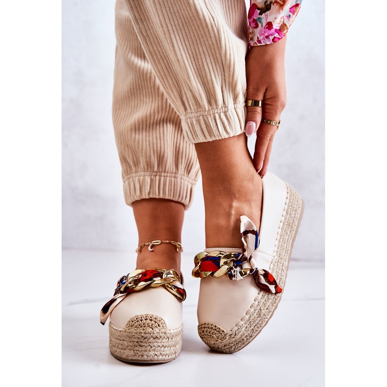 PS1 Espadrilles aus Leder für Damen mit hellbeiger Kette 2