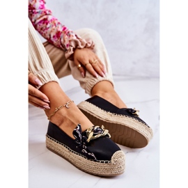 PS1 Damen-Espadrilles aus Leder mit schwarzer ausgefallener Kette 2