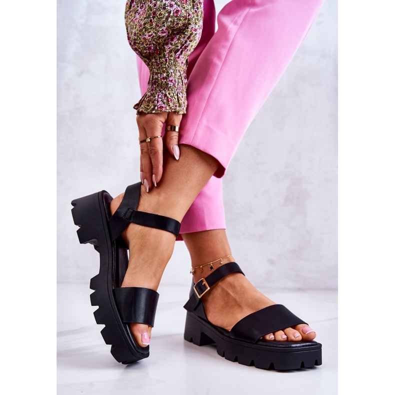 PS1 Ledersandalen auf Ferse Schwarz Sovie 2