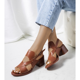 Braune Ledersandalen auf dem Destina-Pfosten 1