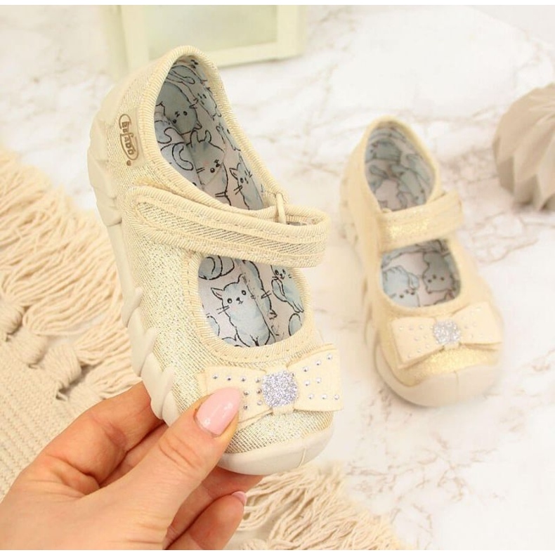 Ballerinas Mädchen Hausschuhe mit Klettverschluss Beige Befado 1