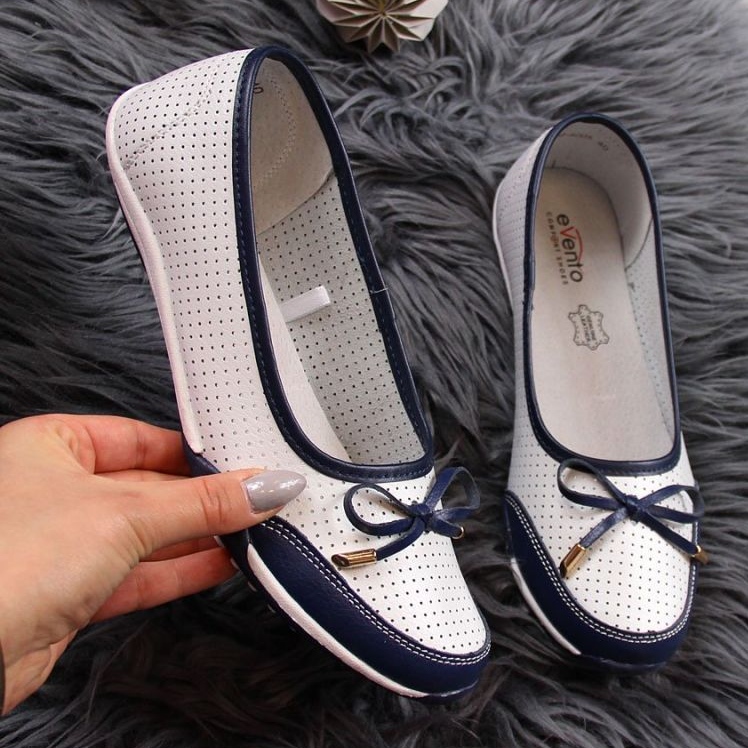 Durchbrochene Ballerinas aus weißem Leder für Damen eVento 1