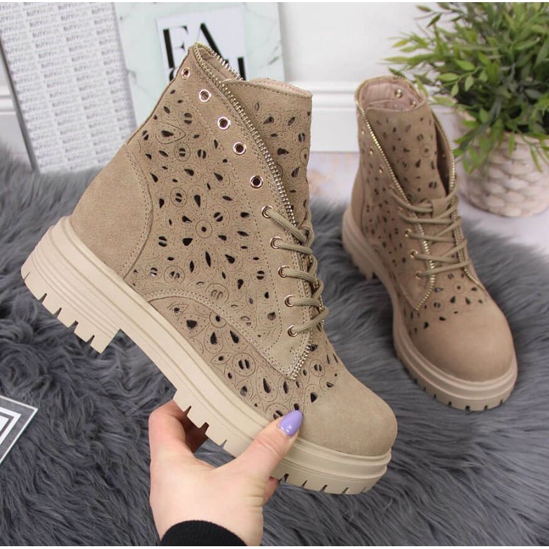 Frühlingsstiefel aus durchbrochenem Leder Beige In Filippo 1