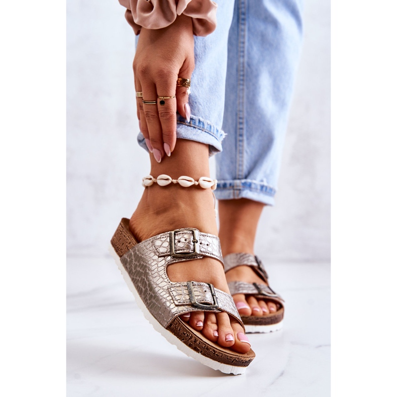 Damenhausschuhe Schnallen Inblu NM000027 Silber beige silber- 1