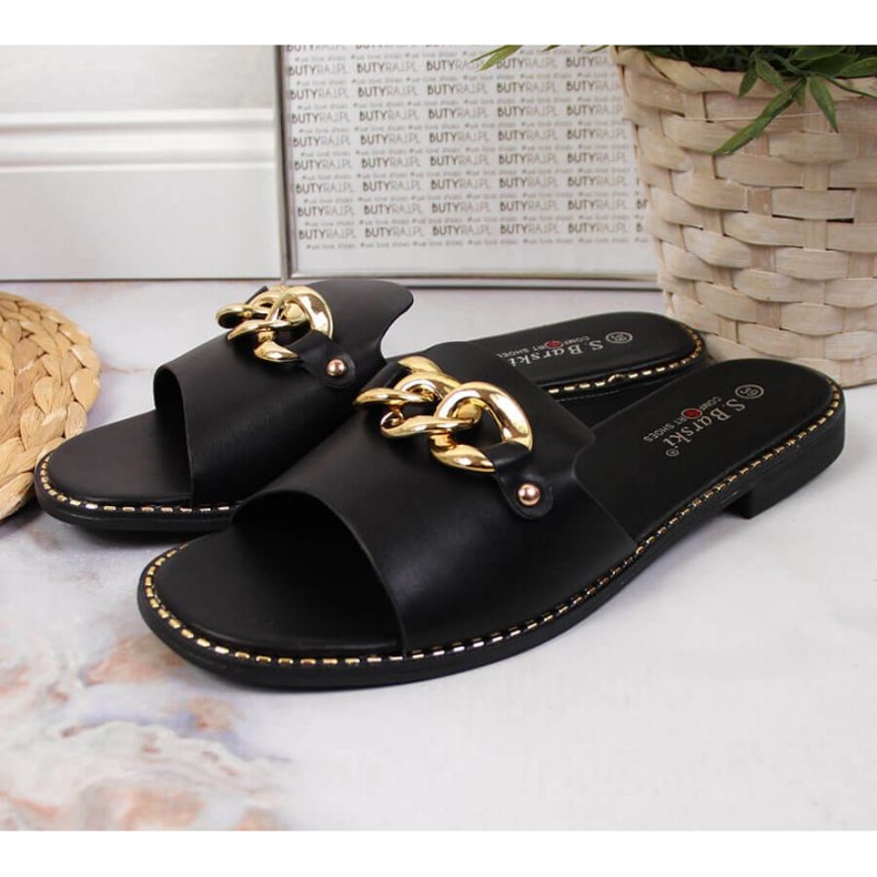 Schwarze Pantoffeln mit Kette W S. Barski 2