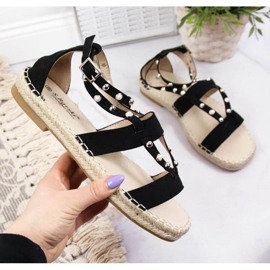 Schwarze Sandalen Espadrilles mit Perlen W S.Barski 1