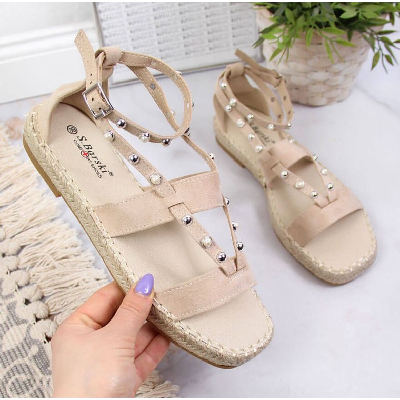 Sandalen Espadrilles mit beigen Perlen W S.Barski 1