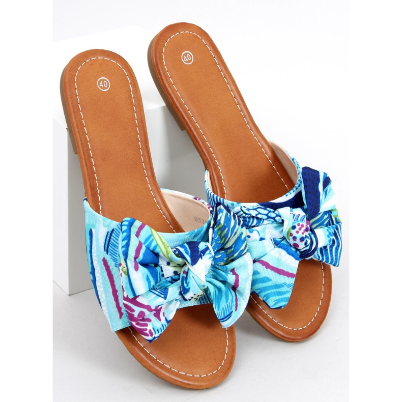 Lotos Blaue Hausschuhe mit Blumendruck mehrfarbig 1