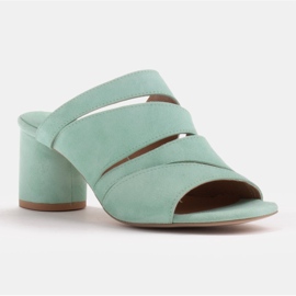 Marco Shoes Damen Lederpantoffeln, geschnittene Streifen grün 1