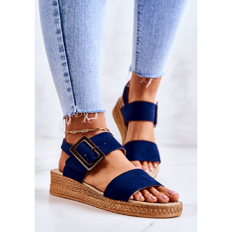 Damen Wildleder Sandalen Big Star JJ276033 Marineblau 2