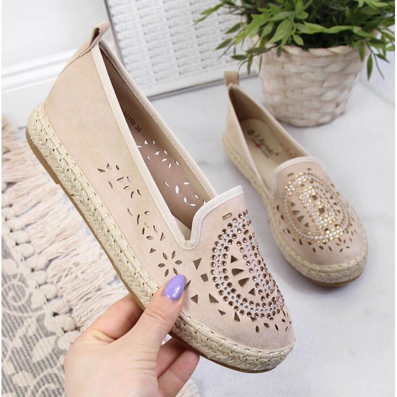 Durchbrochene Espadrilles mit Zirkonias in Beige W S. Barski 1