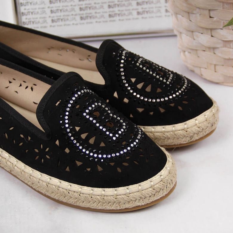 Schwarze durchbrochene Espadrilles mit Zirkonias von S. Bararski 1