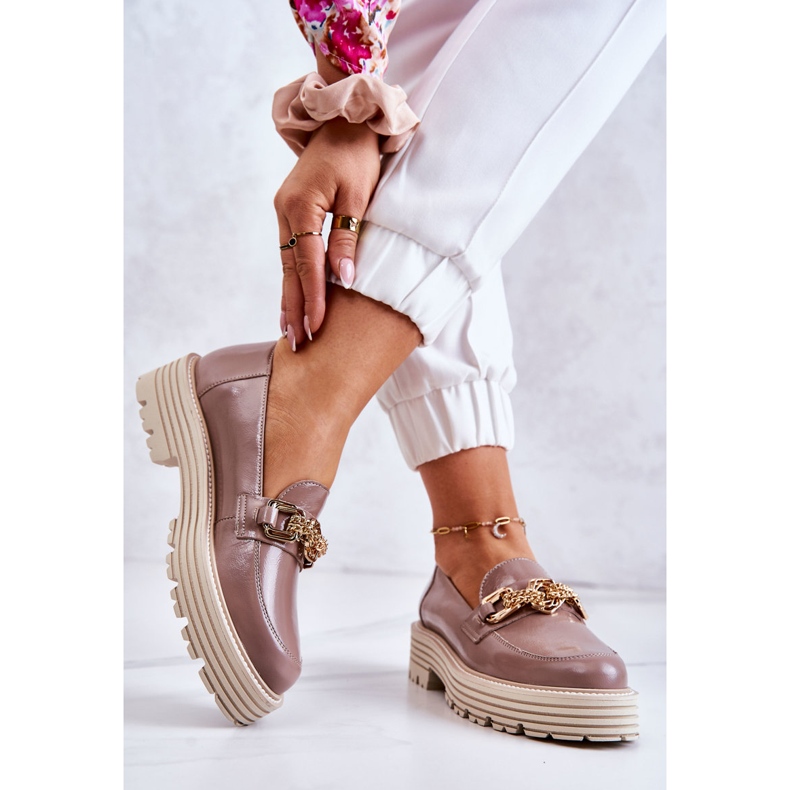 Damen Brogues Schuhe Goldene Lederdekoration Laura Messi 2383 Dunkelbeige 2