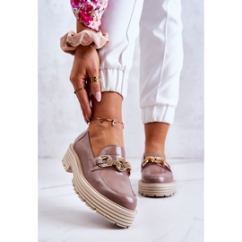 Damen Brogues Schuhe Goldene Lederdekoration Laura Messi 2383 Dunkelbeige 1