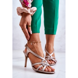 Ledersandalen High Heels Laura Messi 2002 Beige und Gold 1