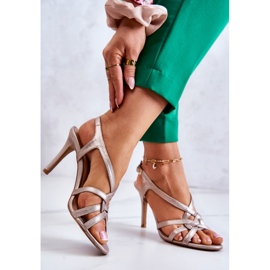 Ledersandalen High Heels Laura Messi 2002 Beige und Gold 2