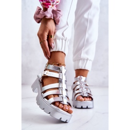 PS1 Ledersandalen mit Streifen Silber Minorit 1