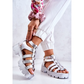 PS1 Ledersandalen mit Streifen Silber Minorit 2