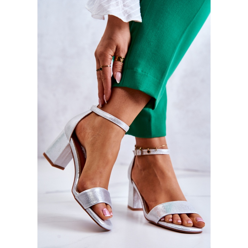 Vinceza Modische Damensandalen mit Absatz Silber Lucida silber- 1