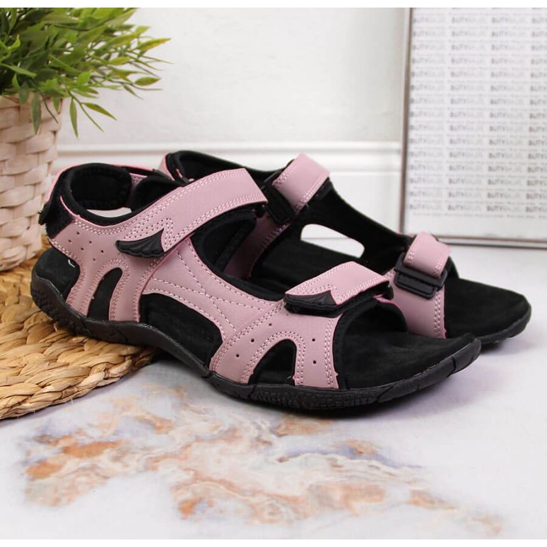 Sportliche Sandalen mit Klettverschluss in Rosa Im American Club schwarz 2