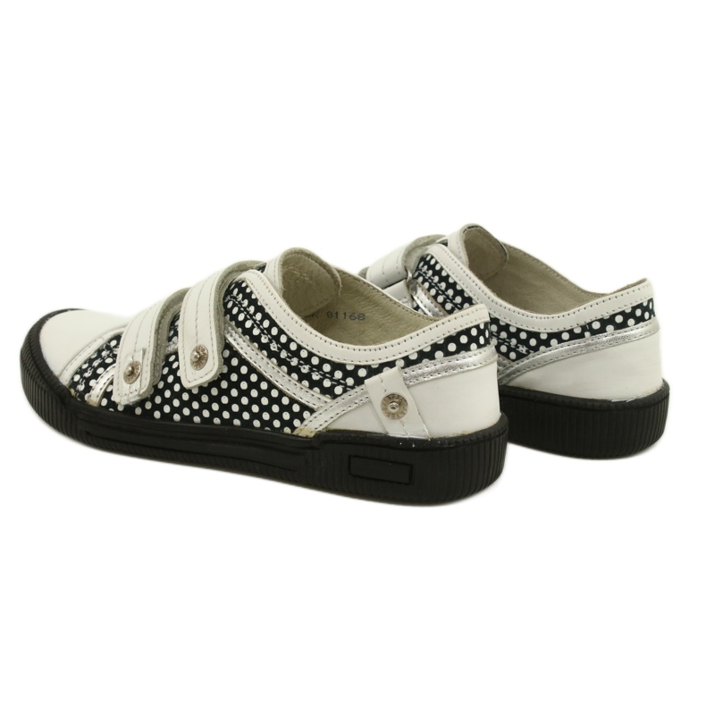 Lederschuhe mit Klettverschluss Bartek 78148-25K Polka Dots weiß schwarz silber- 4