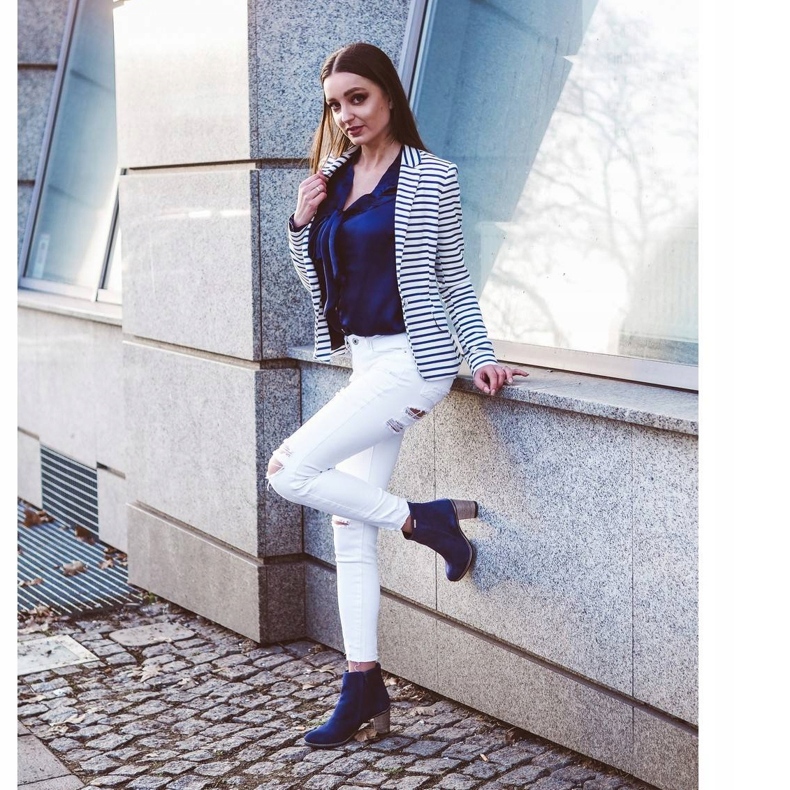 Olivier Sara Marineblaue Stiefel mit hohen Absätzen 4